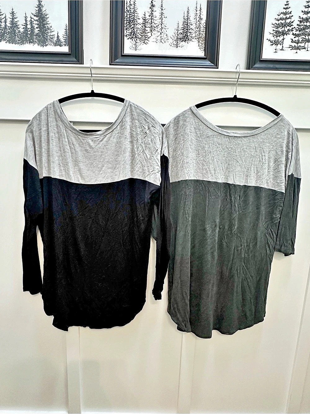 Zenana Outfitters Color Block Long Sleeve Tops Black & Gray Large Set of 2